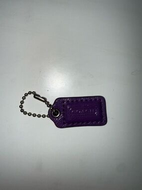 Coach Small Purple Leather Key Tag with Ball Chain